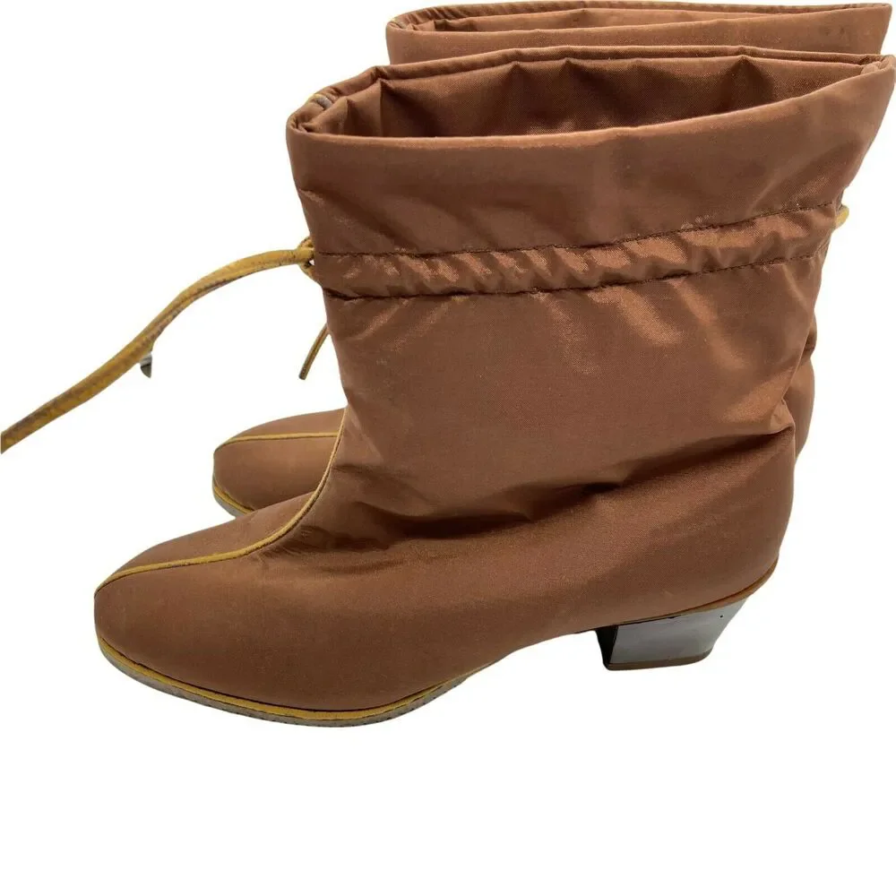Rain Boots Vintage Golo Women's Brown Nylon Round Toe Block Heel size 6 N NWOB